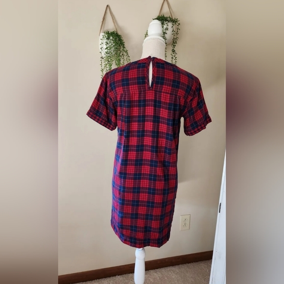 Madewell Women Short Sleeve Plaid Dress Size XSmall Red Blue Cotton Summer - Picture 2 of 6
